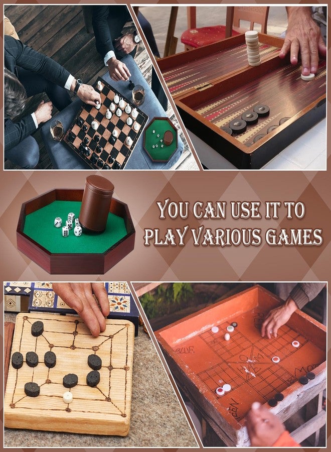 مجموعة أكواب النرد MiniInflat ثمانية الأضلاع تتضمن صينية نرد خشبية وكوب نرد مبطن باللباد مصنوع من جلد البولي يوريثان مع 6 قطع نرد منقطة لألعاب الطاولة (القهوة) - Image 4